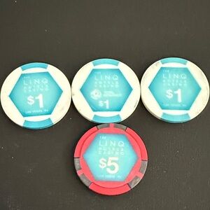 Vintage The Linq Las Vegas Casino Chips – Lot of 5 ($1 & $5) Collectible